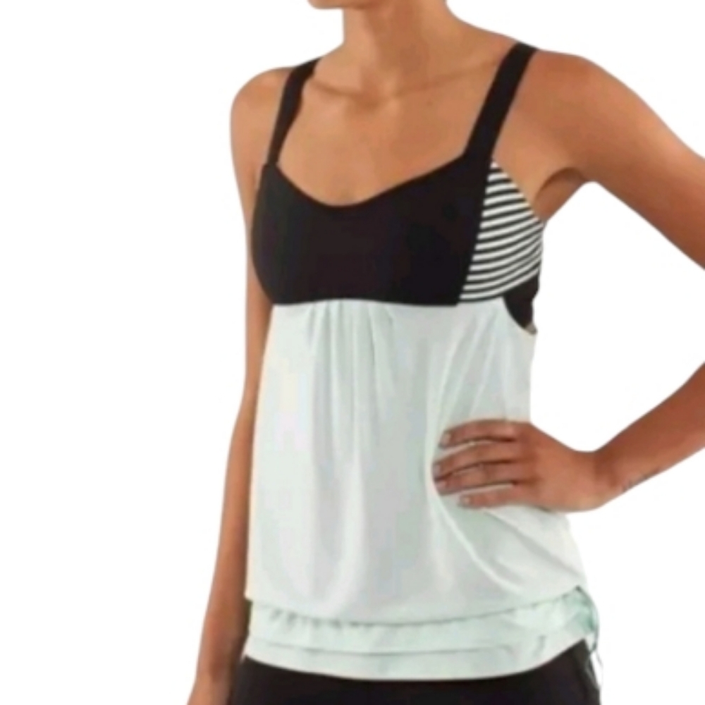 lululemon athletica Black and White Striped Bust Mint Green Tank Top